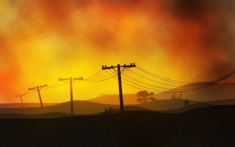 power lines, sky, 1080P, sunlight, landscape