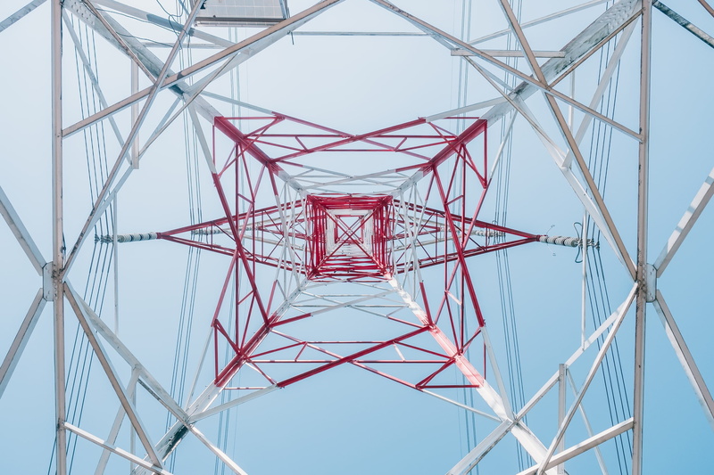 symmetry, 2K, worms eye view, metal, power lines