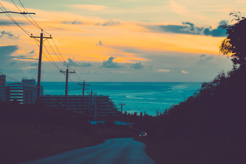 power lines, northern mariana islands, nautical vessel, tranquil scene, outdoors, beauty in nature, road, power line, nature, sea, orange color, plant