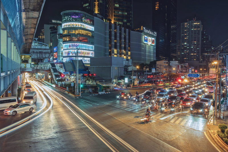 car, bangkok, beside, road, city, urban, transportation, buildings, motion, built structure, modern, 5K, metropolis, office building exterior, building