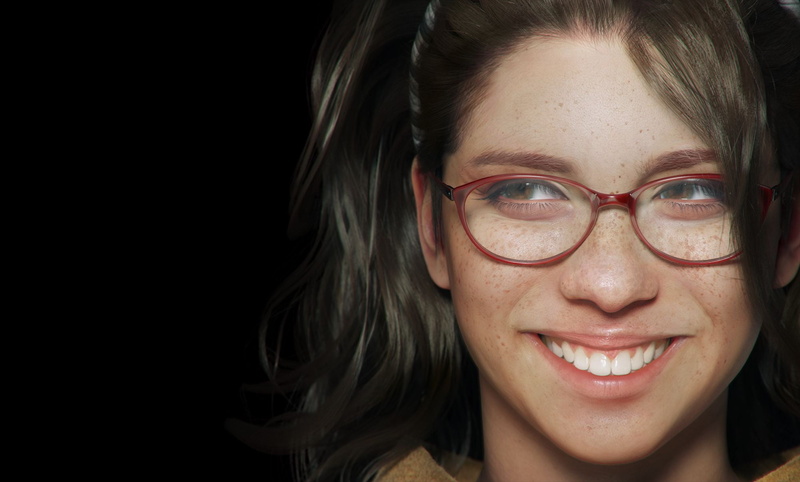 1080P, smile, socket, glasses, happy, Nico, 3D, teeth, look, face, freckles, girl, hair, Devil may cry 5, looks