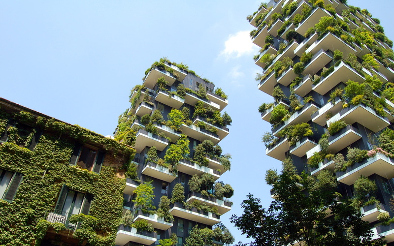 saving, 2K, building, green, clear sky, low angle view, nature, residential district, the past, built structure, building exterior, energy, architecture