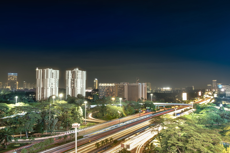 long exposure, city, no people, building exterior, jakarta, indonesia, high angle view, built structure, city life, jakarta selatan, sky, modern, cityscape