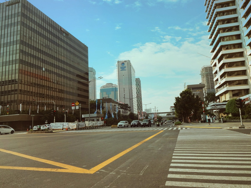 city street, indonesia, mode of transportation, dividing line, cloudy, 4K, vehicle, marking, thamrin, square, sign, transportation, way, architecture
