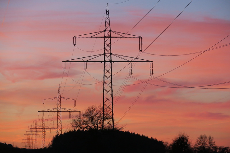 electricity pylon, energy, electricity, trasse, reinforce, orange color, nature, connection, complexity, upper lines, pylon, cable, technology, power line