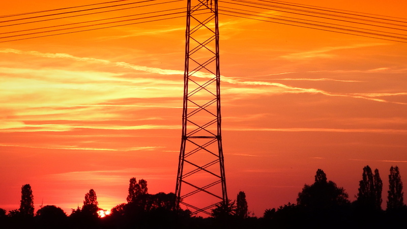 beauty in nature, cable, sunrise - Dawn, construction Industry, sun, scenics - nature, cloud - sky, fuel and power generation, plant, strommast, dusk, low angle view