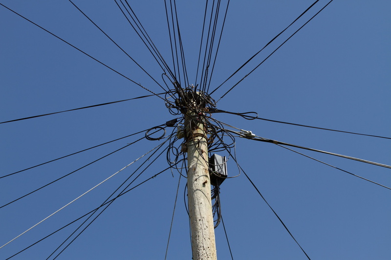day, electrical equipment, power cable, power Line, sky, clear sky, electricity pylon, complexity, no people, strommast, fuel and power generation, 5K