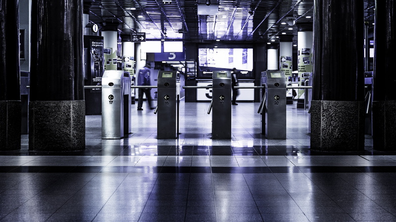 machinery, turnstiles, ga, lines, people, architecture, subway, factory, posts, perspective, light, shapes, indoors, architectural column, shadows, technology