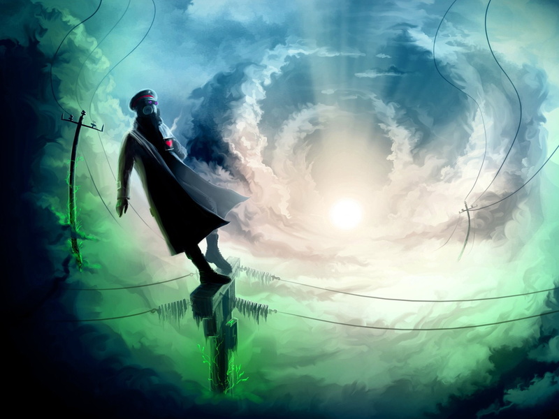 1080P, Comics, Sunbeam, Romantically Apocalyptic, Cloud, Power Line, Gas Mask