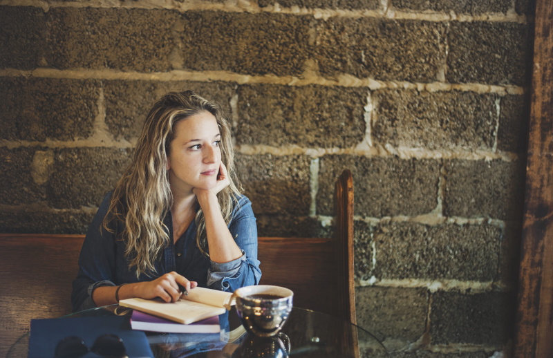 bridgeport, coffee, exposed brick, portrait, tea, brick wall, writing, sitting, wall - building feature, contemplation, coffee shop, lifestyles, pensive