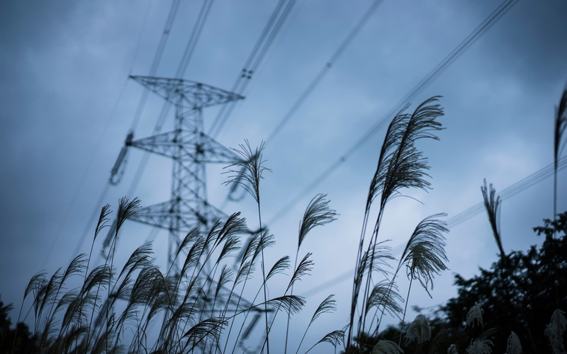 Dusk, gray, Sky, tower, Grass, line, 2K, Power, Lines