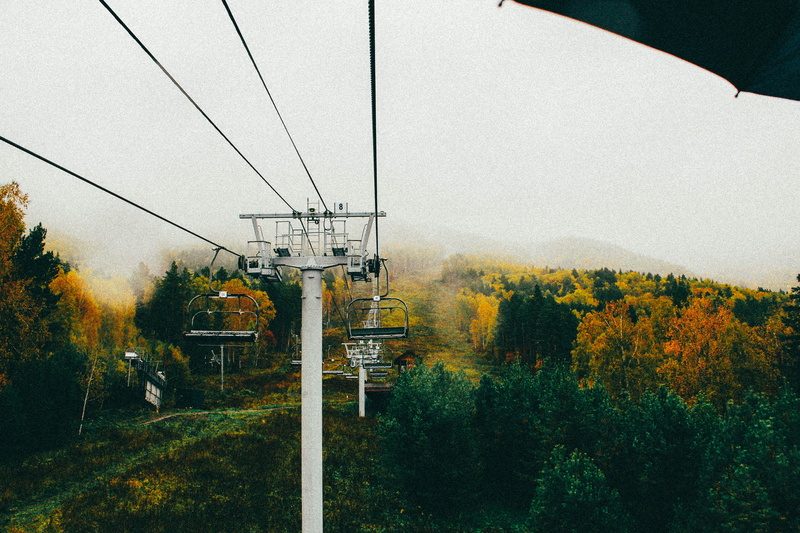 mode of transportation, telephone line, day, growth, overhead cable car, sky, cable, connection, nature, 5K, tree, cable car, forest, autumn, land, technology