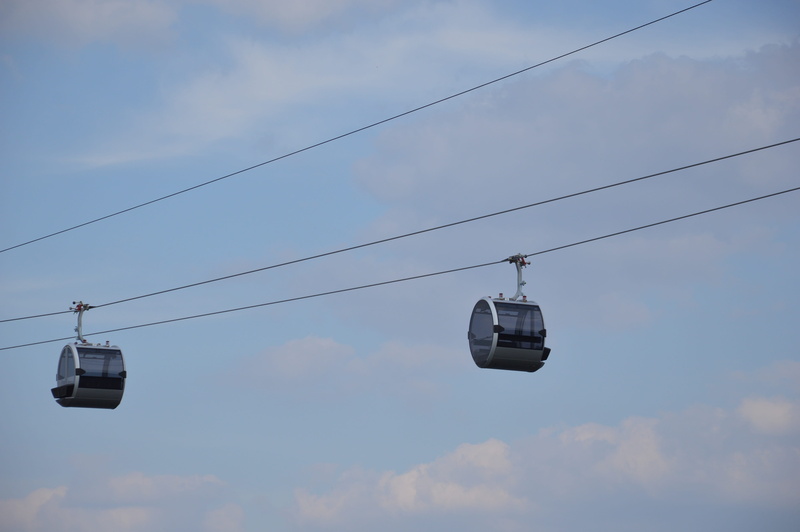cloud - sky, stall, low angle view, travel, outdoors, transportation, 4K, technology, lighting equipment, day, hanging, overhead cable car, no people