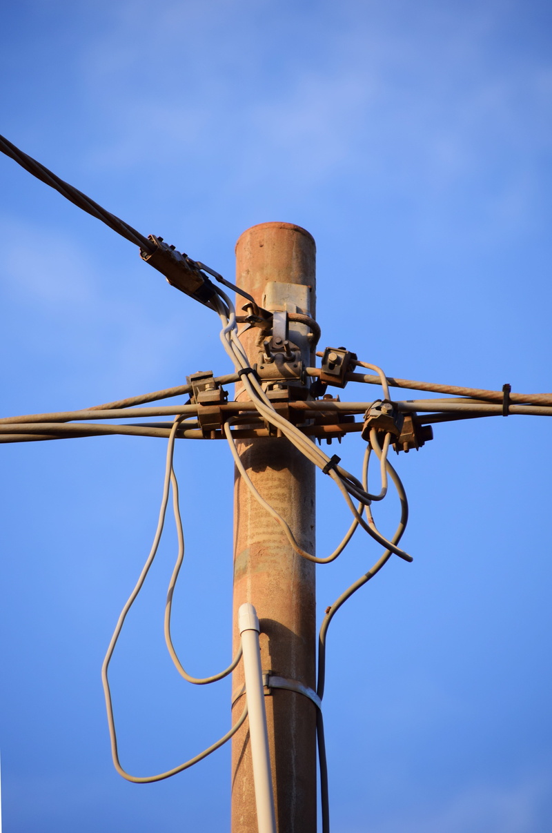 Power Line, energy, strommast, 5K, overhead cable, electricity, tree, high voltage, no people, blue, fuel and power generation, metal, line, clear sky