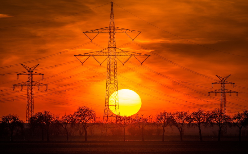 orangesky, Energy, electrical grid, Electricity, electricity pylon, connection, Photo, steel, power line, power supply, powerline, 5K, Landscape, orange color