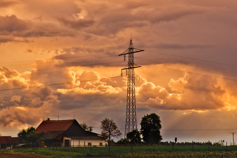 dark sky, cloud formation, clouds form, outdoors, cloud - sky, no people, tree, cable, nature, technology, evening, building exterior, architecture, electricity