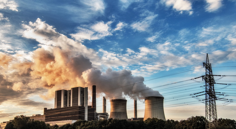 low angle view, environment, building exterior, outdoors, Energy, electricity, environmental issues, air pollution, orange, power generators, high voltage