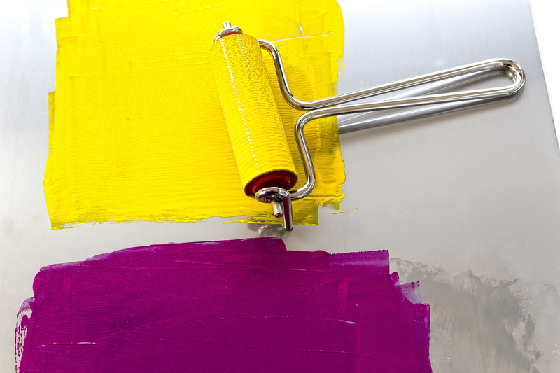 color printing, architecture, diy, variation, wall - building feature, metal, 5K, print preparation, brush, magenta, indoors, paintbrush, no people, home improvement