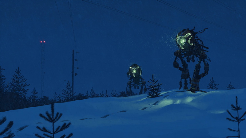 fantasy art, Simon Stålenhag, snow, 1080P