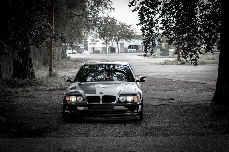 Alpina, day, land vehicle, nature, building exterior, 740il, camo, 4K, Tuning, BMW, arctic camo, motor vehicle, car, outdoors, travel, street, transportation