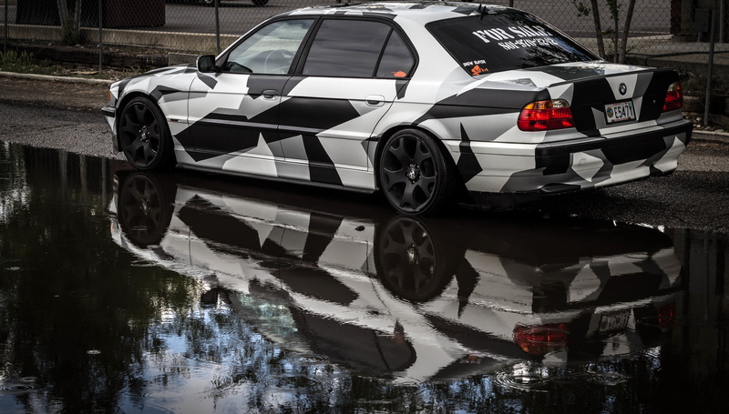 sedan, arctic camo, 740il, motor vehicle, waterfront, camo, built structure, transportation, E38, land vehicle, architecture, 5K, rear view, nature, wheel