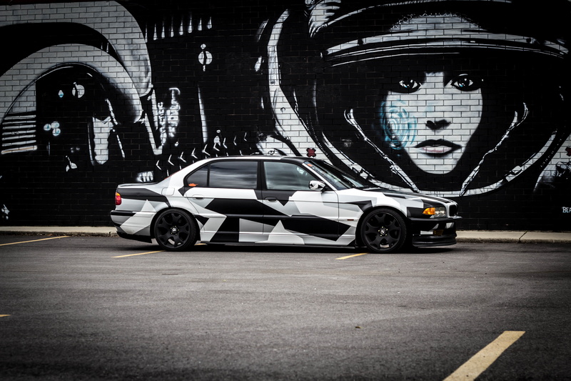 BMW, winter, 740il, Tyung, sedan, E38, gray, camo, Alpina, arctic camo, 5K, white
