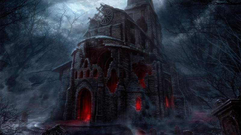 building, art, castle, night, 1080P, collapsed