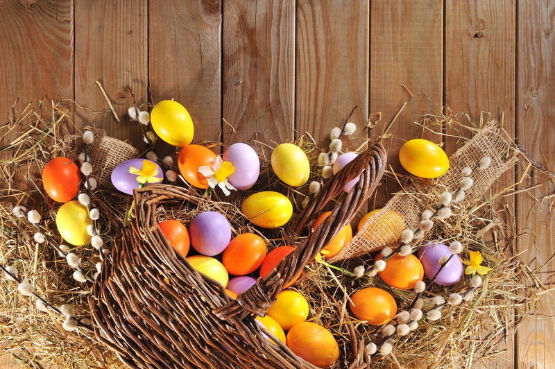 4K, holiday, Verba, eggs, wood, spring, Easter, happy