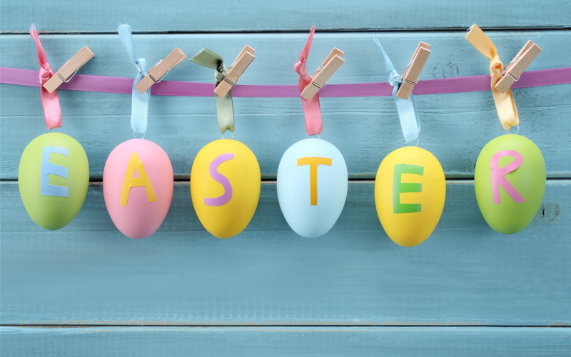 hanging, pink, blue, easter eggs, 2K, decors, yellow, easter, green, decorations