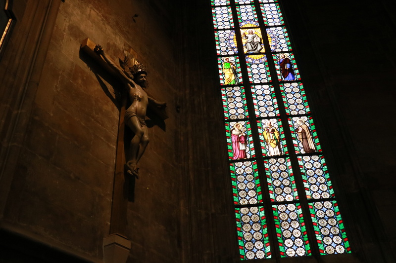 5K, spirituality, low angle view, human representation, jesus, built structure, decorations, glass, representation, art and craft, window, cross, stained glass window