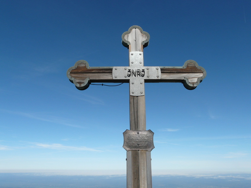 Summit Cross, 2K, pole, guidance, wooden post, no people, Inri, God, blue, faith, religion, wood, low angle view, wood - material, holy, christian, communication