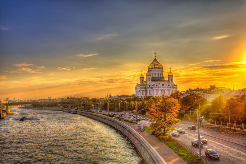 Russia, River, Cathedrals, HDR, Religious, 1080P, Cathedral of Christ the Saviour, Cathedral, Moscow