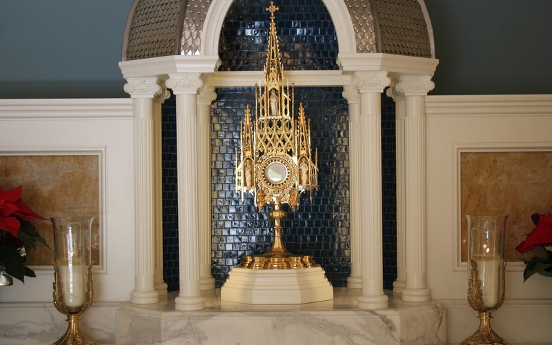 lighting equipment, art and craft, travel destinations, luxury, door, architecture, building, ornate, entrance, chandelier, 1080P, Monstrance on Altar
