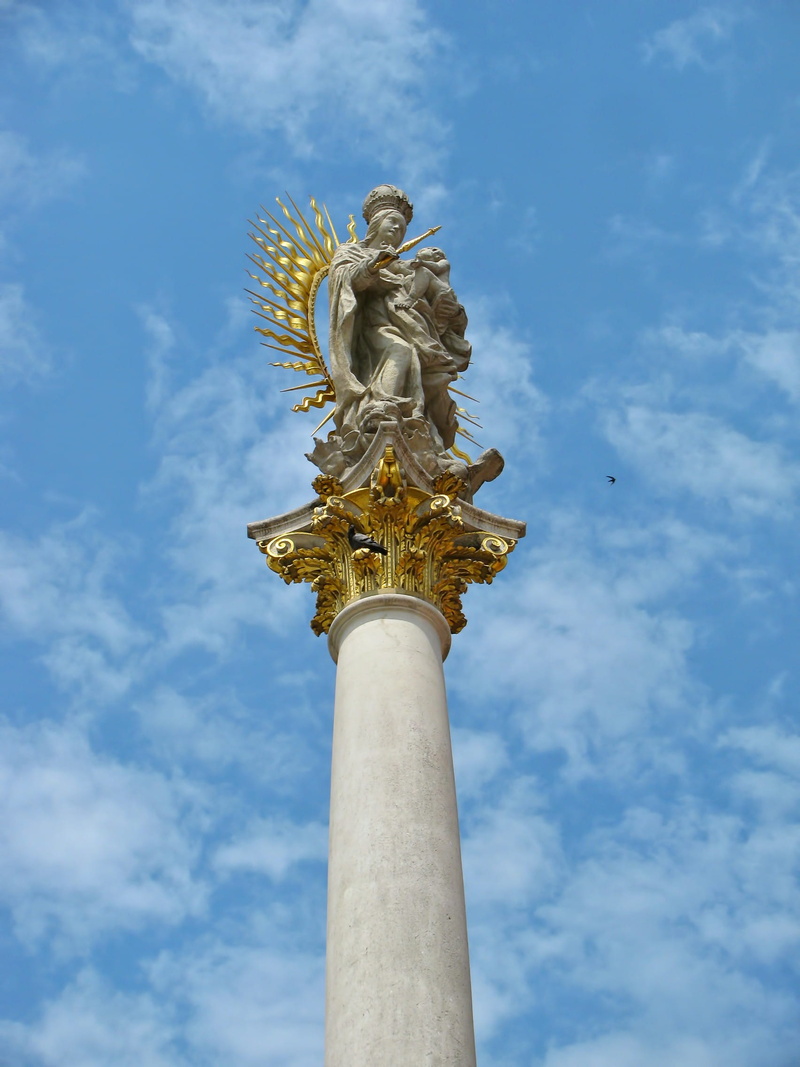 column, representation, child, christian, madonna, angel, colors, monument, mother of god, ornate, travel destinations, cloud - sky, low angle view, religious