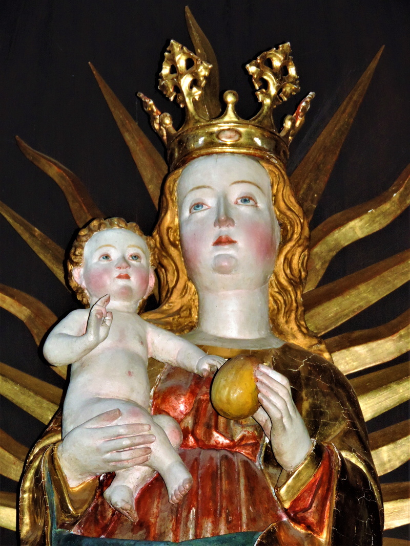 female likeness, no people, spirituality, art and craft, catholic, place of worship, mother of god, madonna, middle franconia, christ, religion, gold colored