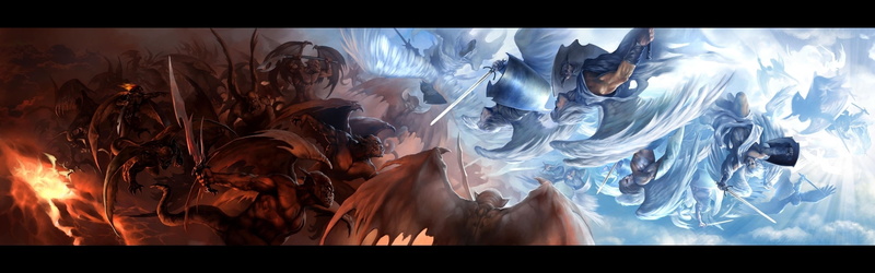 demons, Black, 2K, angels, fantasy, Flood, choose, side, art, hd, Blue, abstract, Devils