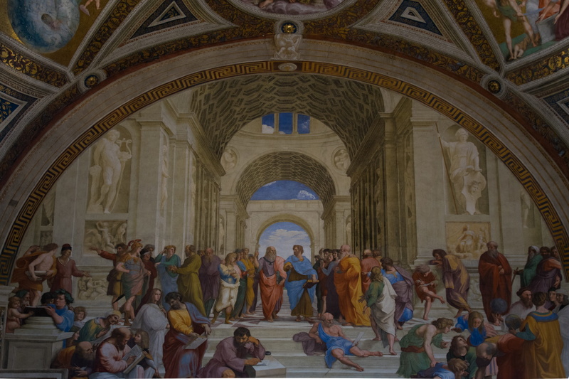 travel destinations, ceiling, academy, fresco, aristotle, plato, representation, built structure, vatican, art and craft, place of worship, real people