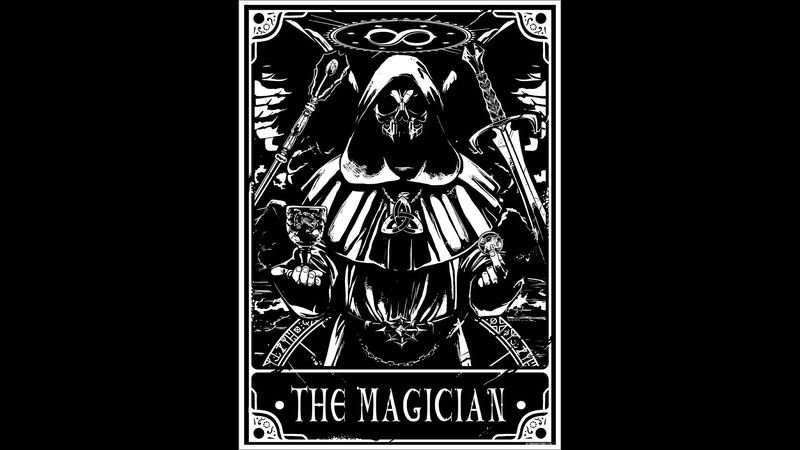staff, simple background, Halo, Seal (Occult), monochrome, hoods, cowl, tarot, Chalice, text, mask, coin, 1080P, sword, occultism