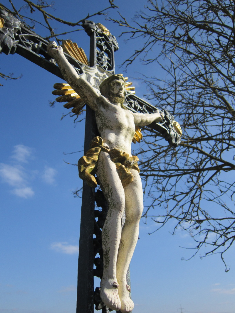 bavaria, faith, sky, blue, sculpture, creativity, tradition, 4K, swabia, iron cross, metal cross, religion, crucifix, nature, day, sunlight, jesus, christ