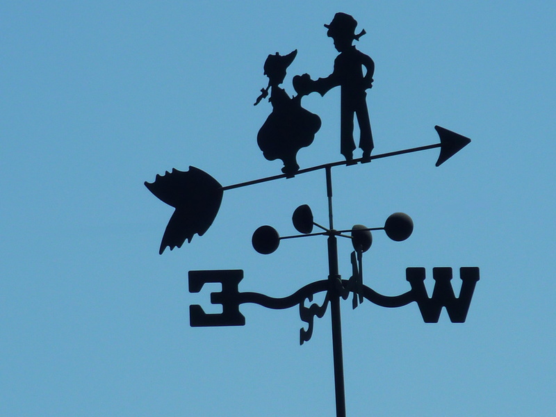 no people, nature, blue, decorative, crossing sign, whirly-gig, clear sky, iron, cultures, sign, sky, black, yard, weather vane, representation, wrought