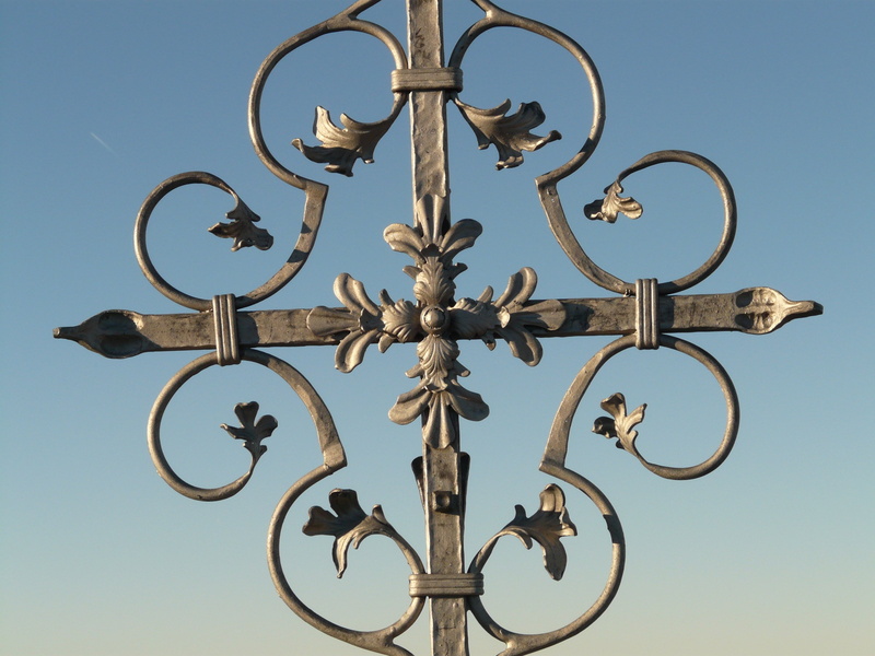 pattern, blue, place of worship, faith, day, ornate, christianity, spirituality, religion, grid, nature, god, belief, iron - metal, outdoors, cross, architecture