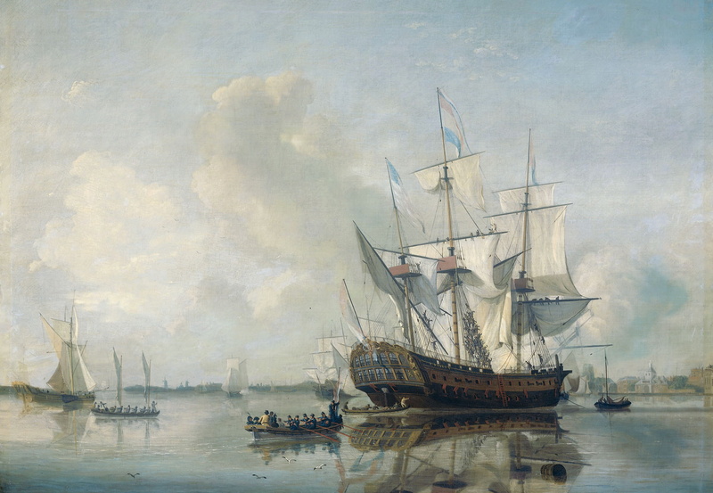 picture, Nicolaas Baur, ship, 1080P, sails, seascape, boat, The frigate Rotterdam on the River Maas in Rotterdam