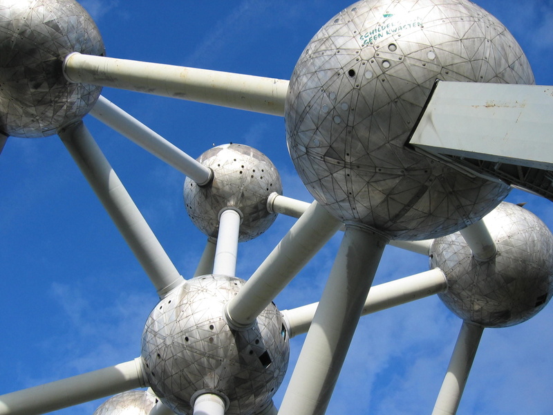 sculpture, Belgium, space travel vehicle, ball, bulbs, architecture, Brussels, human representation, outdoors, nature, tall - high, installation, sky, art and craft