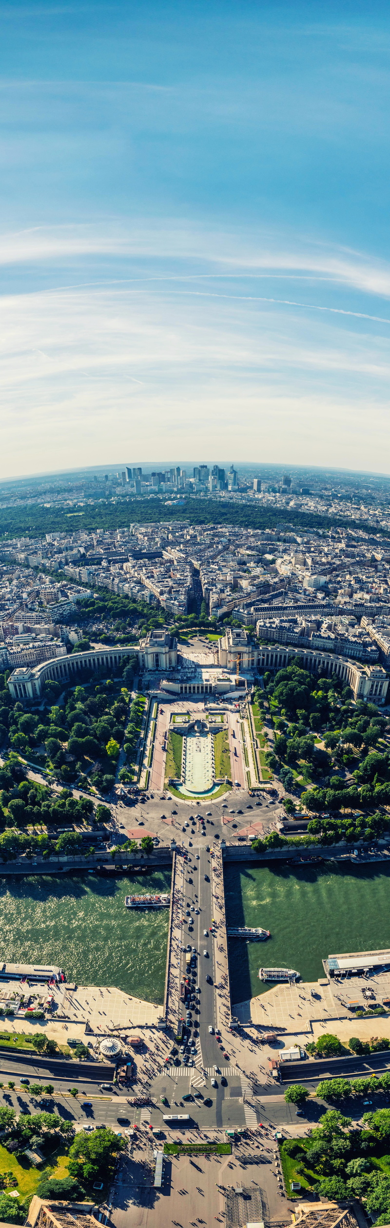 environment, city, day, eiffel, paris, nature, landscape, transportation, travel, building exterior, 8K, outdoors, high angle view, panorama, vertical panorama