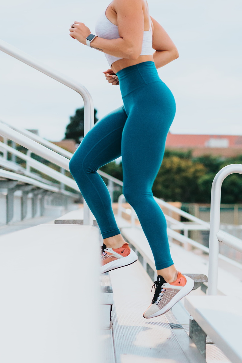 wellbeing, caucasian Ethnicity, sports Clothing, jogging, fashion, apple watch, activity, background, trainers, relaxation Exercise, bleachers, tech, stair