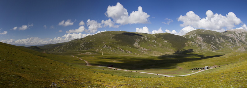 day, baiyun, non-urban scene, landscape, sky, travel destinations, valley, land, mountain range, grass, mountain peak, nature, qinghai, panoramic, blue day
