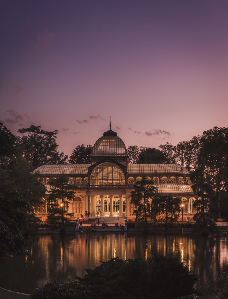 waterfront, tree, park, building exterior, sunset, 5K, dome, no people, sky, spirituality, religion, nature, illuminated, dusk, crystal palace, water