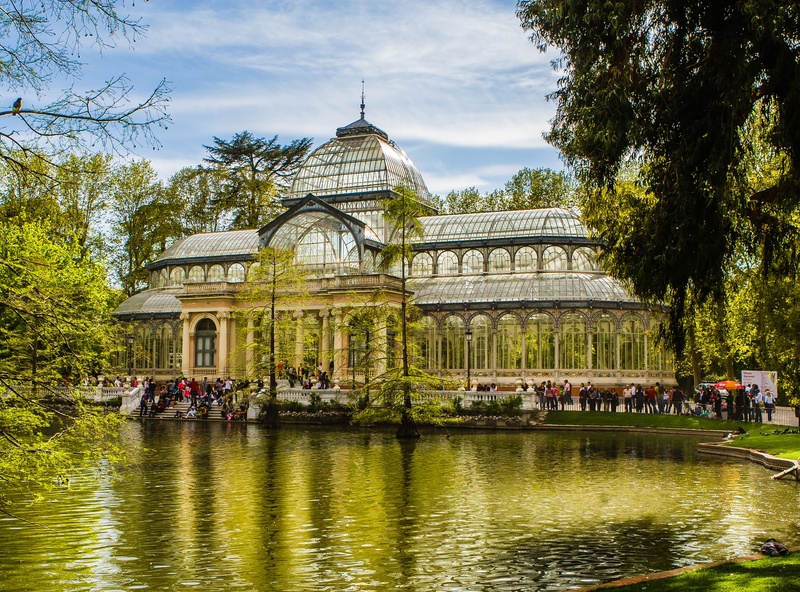 sky, garden, travel destinations, madrid, capital, travel, lake, group of people, monumental, crowd, nature, water, built structure, waterfront, crystal palace