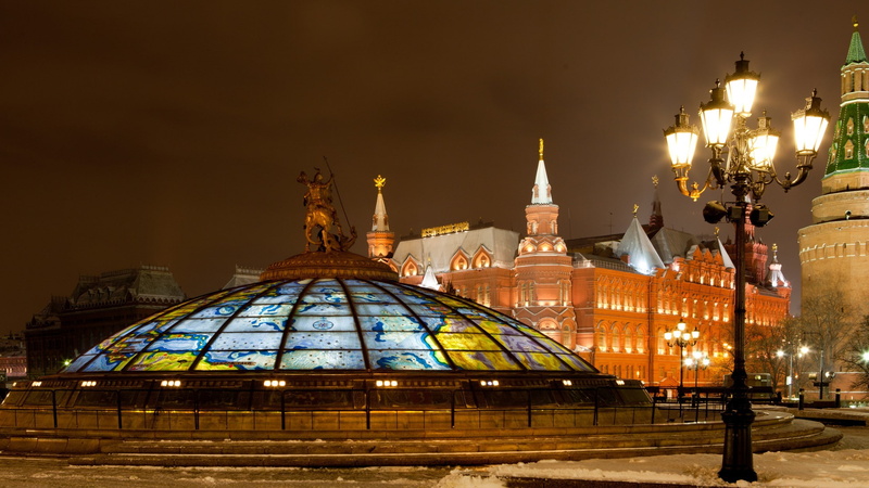 statue, building, Moscow, monument, history, capital, Russia, lamp, architecture, street light, night, tower, sculpture, winter, snow, city, memorial, 2K