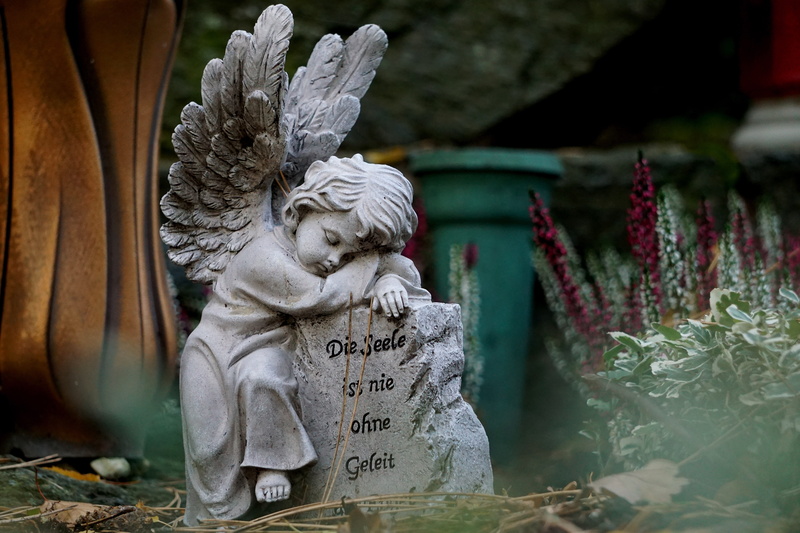craft, female likeness, angel wings, soul, human representation, grave, wings, no people, all saints, day, figurine, flower, red, the tomb spell, grave of angels